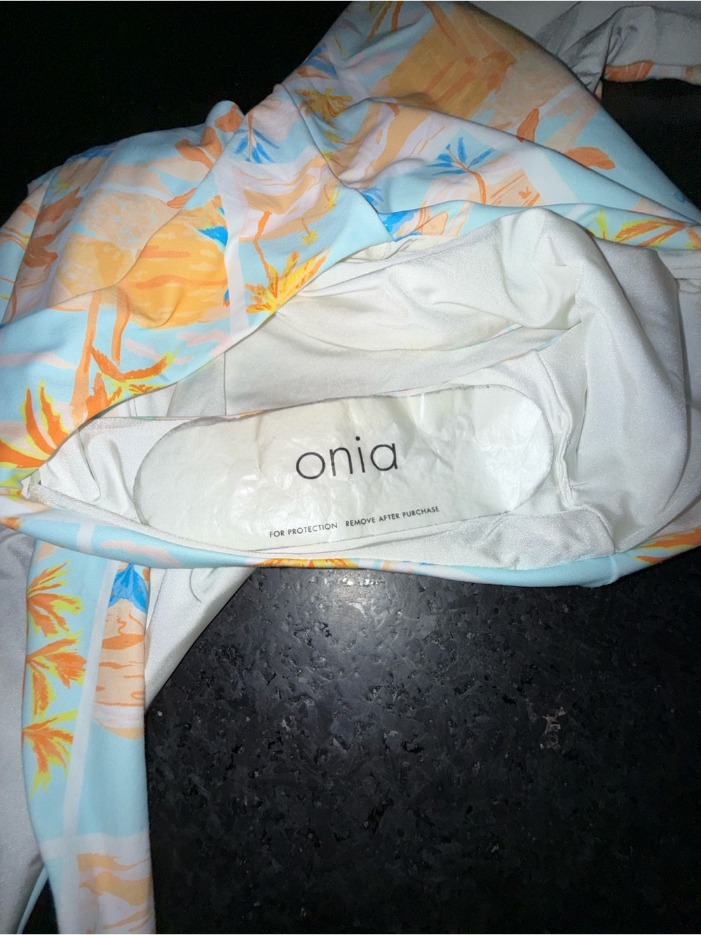 NEW Onia KELLY PALM ISLAND Pastel Blue and Peach Palm Print One-Piece Swimsuit M - Picture 9 of 9